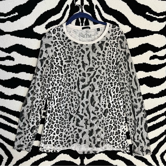 ATM Anthony Thomas Melillo Leopard Print Long Sleeve Gray Tee Size Medium - Picture 2 of 6